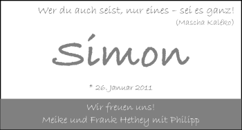 Babyanzeige von Simon  von Nordwest-Zeitung