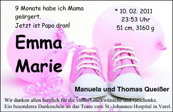 Babyanzeige von Emma Marie  von Nordwest-Zeitung