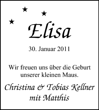 Babyanzeige von Elisa  von Nordwest-Zeitung