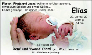 Babyanzeige von Elias  von Nordwest-Zeitung