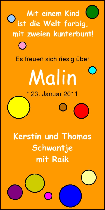 Babyanzeige von Malin  von Nordwest-Zeitung