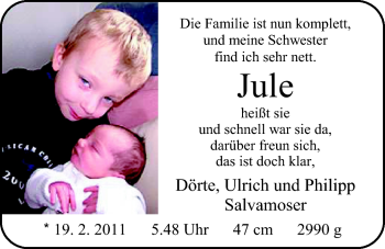 Babyanzeige von Jule  von Nordwest-Zeitung