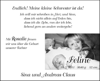 Babyanzeige von Feline  von Nordwest-Zeitung
