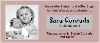 Babyanzeige von Sara Conrads von Nordwest-Zeitung