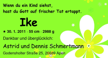 Babyanzeige von Ike Schmertmann von Nordwest-Zeitung