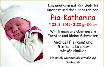 Babyanzeige von Pia-Katharina  von Nordwest-Zeitung