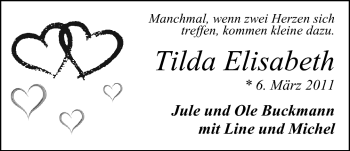 Babyanzeige von Tilda Elisabeth  von Nordwest-Zeitung