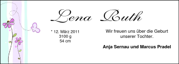 Babyanzeige von Lena Ruth  von Nordwest-Zeitung
