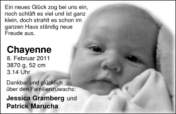 Babyanzeige von Chayenne  von Nordwest-Zeitung