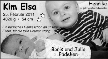 Babyanzeige von Kim Elsa  von Nordwest-Zeitung