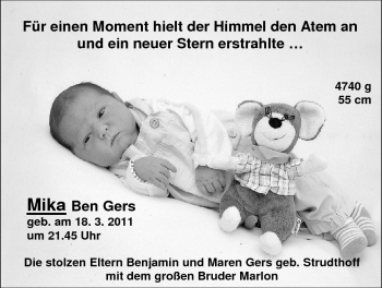 Babyanzeige von Mika Ben Gers von Nordwest-Zeitung