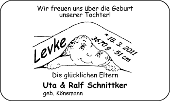 Babyanzeige von Levke Schnittker von Nordwest-Zeitung