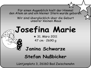 Babyanzeige von Josefina Marie  von Nordwest-Zeitung