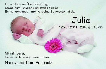 Babyanzeige von Julia  von Nordwest-Zeitung