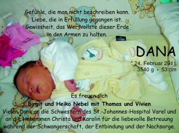Babyanzeige von Dana Nebel von Nordwest-Zeitung