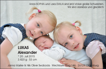 Babyanzeige von Lukas Alexander Swoboda von Nordwest-Zeitung