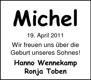 Babyanzeige von Michel  von Nordwest-Zeitung
