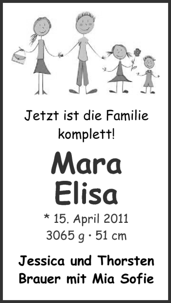 Babyanzeige von Mara Elisa Brauer von Nordwest-Zeitung