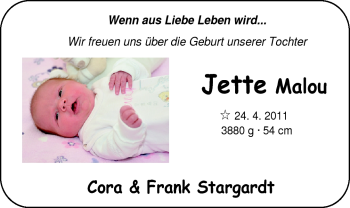 Babyanzeige von Jette Malou  von Nordwest-Zeitung
