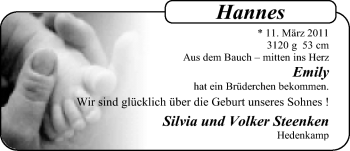 Babyanzeige von Hannes Stenken von Nordwest-Zeitung