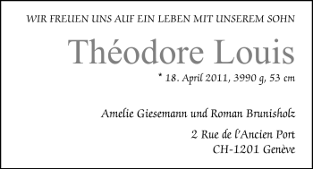 Babyanzeige von Thèodore Louis  von Nordwest-Zeitung