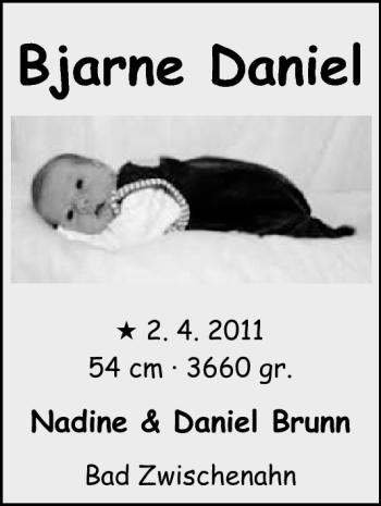 Babyanzeige von Bjarne Daniel Brunn von Nordwest-Zeitung