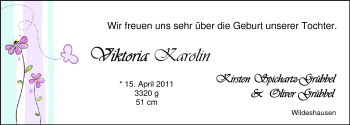 Babyanzeige von Viktoria Karolin Grübbel von Nordwest-Zeitung