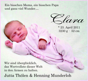 Babyanzeige von Clara  von Nordwest-Zeitung