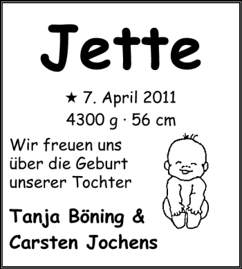 Babyanzeige von Jette  von Nordwest-Zeitung
