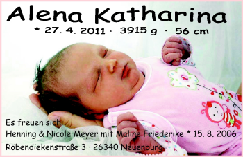 Babyanzeige von Alena Katharina  von Nordwest-Zeitung