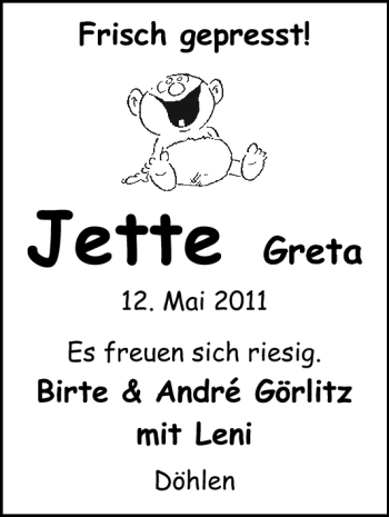 Babyanzeige von Jette Greta  von Nordwest-Zeitung