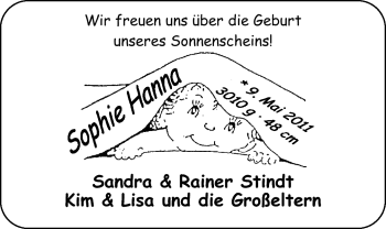 Babyanzeige von Sophie Hanna Stindt von Nordwest-Zeitung