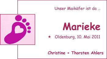 Babyanzeige von Marieke  von Nordwest-Zeitung