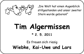 Babyanzeige von Tim Algermissen von Nordwest-Zeitung