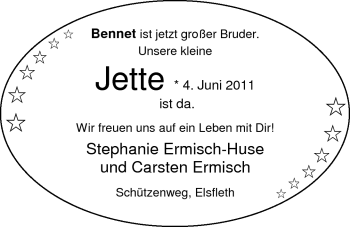 Babyanzeige von Jette  von Nordwest-Zeitung