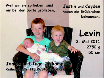 Babyanzeige von Levin Telkamp von Nordwest-Zeitung