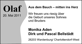 Babyanzeige von Olaf  von Nordwest-Zeitung