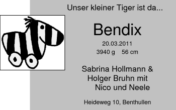 Babyanzeige von Bendix  von Nordwest-Zeitung