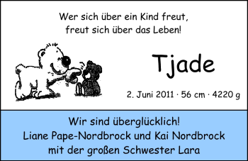 Babyanzeige von Tjade  von Nordwest-Zeitung