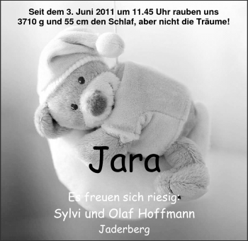 Babyanzeige von Jara Hoffmann von Nordwest-Zeitung