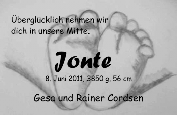 Babyanzeige von Jonte Cordsen von Nordwest-Zeitung