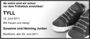 Babyanzeige von Tyll Junker von Nordwest-Zeitung