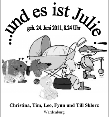 Babyanzeige von Julie Sklorz von Nordwest-Zeitung