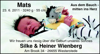 Babyanzeige von Mats  von Nordwest-Zeitung