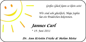 Babyanzeige von Jannes Carl  von Nordwest-Zeitung