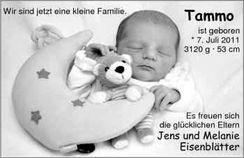 Babyanzeige von Tammo Eisenblätter von Nordwest-Zeitung