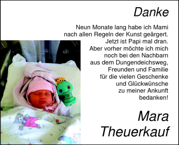 Babyanzeige von Mara Theuerkauf von Nordwest-Zeitung