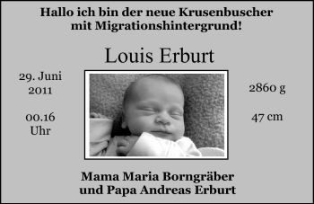 Babyanzeige von Louis Erburt von Nordwest-Zeitung