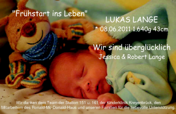 Babyanzeige von Lukas Lange von Nordwest-Zeitung