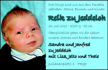 Babyanzeige von Reik zu Jeddeloh von Nordwest-Zeitung